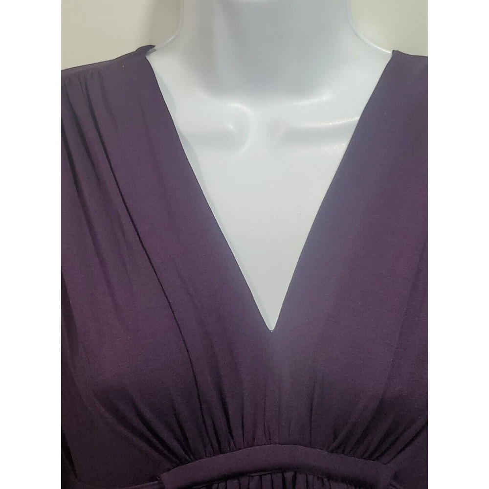 Olian Large Stretch Empire Waist Long Sleeve V-Neck Belt Purple Maternity Dress - Picture 3 of 11